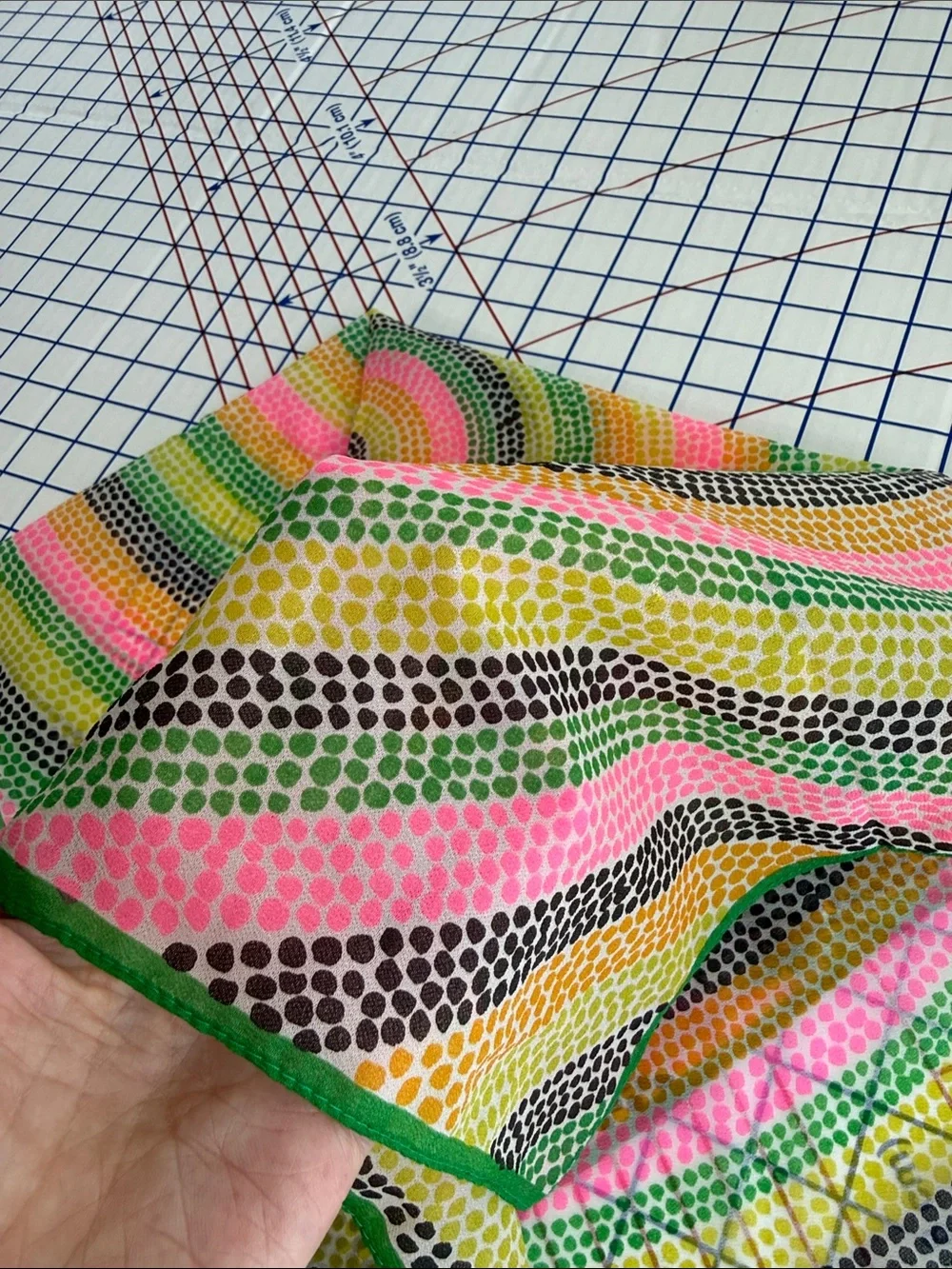 Vintage 1960s Mod Op Art Dot Circle Nylon Scarf Made in Japan Pink Green 25” Sq